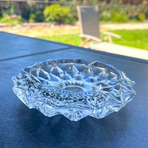 Vintage Hollywood Regency Crystal-Style Glass Cut Ashtray Signed Italy